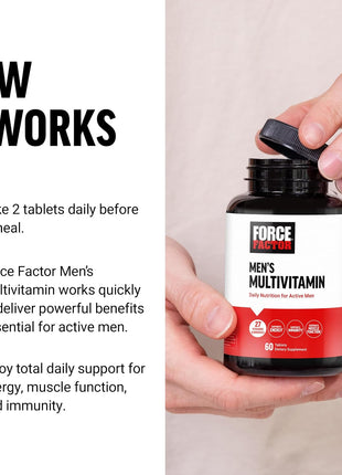Force Factor Men's Multivitamins, Multivitamin for Men Plus Amino Acids | Supplement with 27 Vitamins and Minerals, and Phytonutrients to Support Energy, and Immunity, 60 Tablets