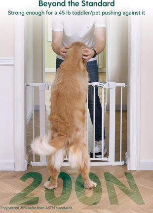 Babelio Pressure Mounted Baby Gate for Stairs, 26-40 in PressGuard Dog Gate | Triple-Lock, Pressure/Wall Mount No Drilling, Heavy Duty, Auto Close, Easy Install for Doorways/Kitchens/Hallway, White