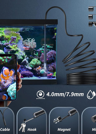 Endoscope Camera with Light,1920P HD Borescope Tools with 8 Adjustable LED Lights, Endoscope with Semi-Rigid Snake Camera, Inspection Borescope for iOS and Android-16.4ft Single Lens