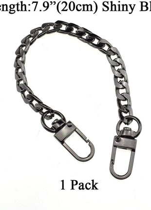 HAHIYO Mini Pochette Purse Chain Strap Slim Wide 7mm for LV Length 7.9 Inches Extra Thick 2.6mm Shiny Black for Handbag Wallet Clutch Comfortable Flat Metal Strap 1 Pack