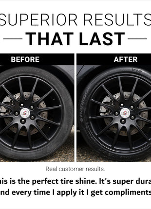 CAR GUYS Tire Shine Spray - The Perfect Deep Black Shine - Long Lasting Car Tire Dressing - No Sling & Dry to Touch - 18 Oz Kit with Applicator