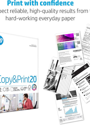 HP Printer Paper | 8.5 x 11 Paper | Copy &Print 20 lb | 1 Ream Case - 500 Sheets| 92 Bright | Made in USA - FSC Certified | 200060
