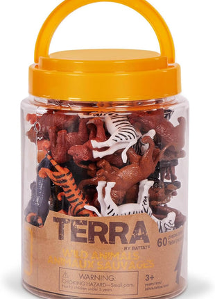 Terra by Battat Wild Animal Figurines Tube, 60 Mini Safari Figures, Animals | 60 realistic mini wild animal figures in a portable tube for pretend play, crafts, dioramas, sensory bins, Animals, 3+ Years