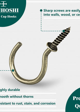 EIENHOSHI 105 Pcs Screw Hooks, 6 Sizes Bronze Cup Hooks, Screw Hooks for Hanging, Metal Cup Hooks Screw in (1/2", 5/8", 3/4", 7/8", 1'', 1-1/4")