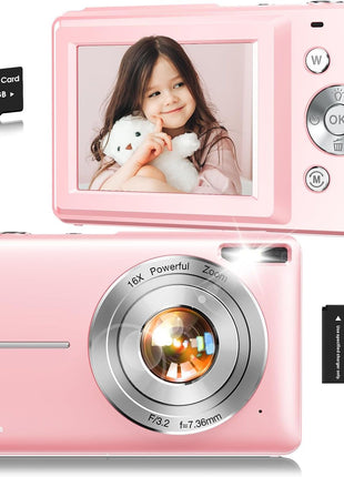 Digital Camera,1080P Kids Camera 44MP Point and Shoot Digital Cameras | 16X Zoom,Anti-Shake,32GB Card,Date Stamp,Compact Small Cameras Photography for Kids Student Teen Girl Boy(Black)