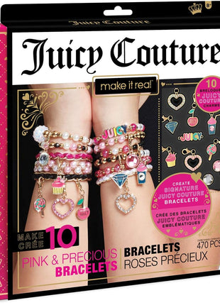 Make It Real - Juicy Couture Pink and Precious Bracelets - DIY Charm Bracelet Kit with Beads for Tween Jewelry Making - Jewelry Making Kit for Girls