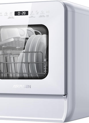 AIRMSEN Large Slim Countertop Dishwasher with Complete 2-Level Rack, Portable Dishwashers with 5L Built-in Water Tank, 3-Spray Arms & 12H Delay Start, No Hookup Needed, A01