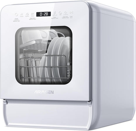 AIRMSEN Large Slim Countertop Dishwasher with Complete 2-Level Rack, Portable Dishwashers with 5L Built-in Water Tank, 3-Spray Arms & 12H Delay Start, No Hookup Needed, A01