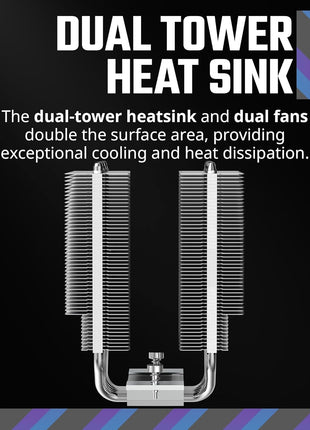 Cooler Master Hyper 620S Dual Tower ARGB CPU Air Cooler, 120mm PWM Fan, 6 Heat Pipes, Silver Nickel-Plated Copper, 154.9mm Tall, AMD Ryzen AM5|AM4, Intel LGA 1851|1700|1200 Brackets
