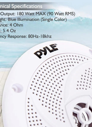Pyle Marine Speakers - 5.25 Inch 2 Way Waterproof and Weather Resistant Outdoor Audio Stereo Sound System with LED Lights, 180 Watt Power and Low Profile Slim Style - 1 Pair - PLMRS53WL