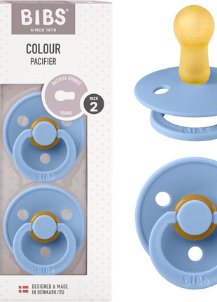 BIBS Pacifiers Colour Collection | Natural Rubber Baby Pacifier | Set of 2 BPA-Free Soothers | Made in Denmark | 0+ Months (Pack of 2) | Dusty Blue/Steel Blue