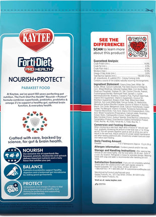 Kaytee Forti-Diet Pro Health Nourish+Protect Parakeet Food, Comprehensive Nutrition Backed by Science, Digestive Health, Immune Support, 2 pounds