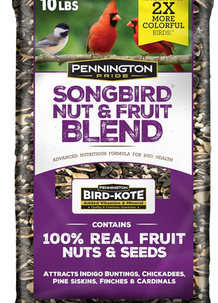 Pennington Pride Songbird Nut & Fruit Blend, Wild Bird Seed for Outside Feeders, Advanced Nutrition Formula for Health, Bird Food, 10-lb. Bag