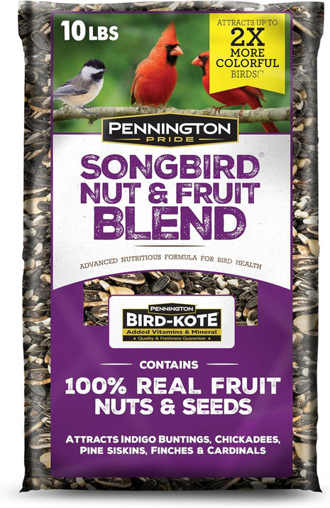 Pennington Pride Songbird Nut & Fruit Blend, Wild Bird Seed for Outside Feeders, Advanced Nutrition Formula for Health, Bird Food, 10-lb. Bag