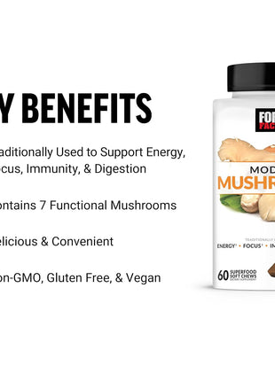 Force Factor Modern Mushrooms Soft Chews, Mushroom Supplement | with Lions Mane, Turkey Tail & Cordyceps to Support Energy, Focus & Digestion, Cinnamon Roll, 120 Soft Chews, 2-Pack