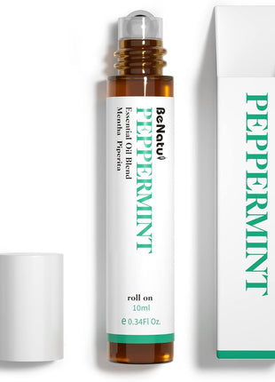 Benatu Peppermint Oil Roll On, Pre Diluted Natural Essential Oil Blend Roller Travel Size for Skin Care, Aromatherapy, Hair, Body Topical Massage   Head Refresh 10ml