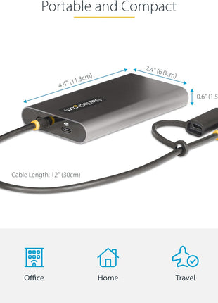 StarTech.com USB-C to Dual-HDMI Adapter, USB-C/A to 2X HDMI Converter, 4K 60Hz, 100W PD Pass-Through, Win/Mac, TAA