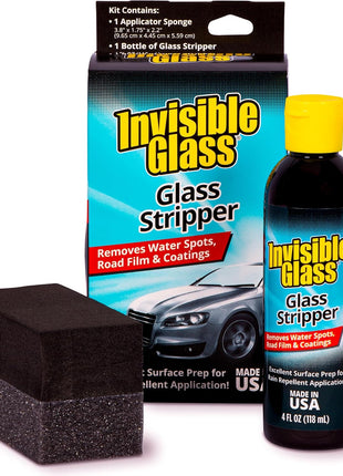 Invisible Glass 91411 Glass Stripper Water Spot Remover Kit – Cerium Oxide Based Auto Glass Polish for Windshields, Hard Water Spots, Road Films & Old Coatings – 4 Fl Oz