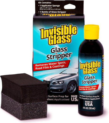 Invisible Glass 91411 Glass Stripper Water Spot Remover Kit – Cerium Oxide Based Auto Glass Polish for Windshields, Hard Water Spots, Road Films & Old Coatings – 4 Fl Oz