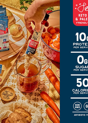 Bare Bones Beef Bone Broth Instant Powdered Mix Packets | 5g Collagen | 10g Protein | Keto & Paleo Friendly | No Artificial Flavors | Rich Savory on-the-go 16 Pack