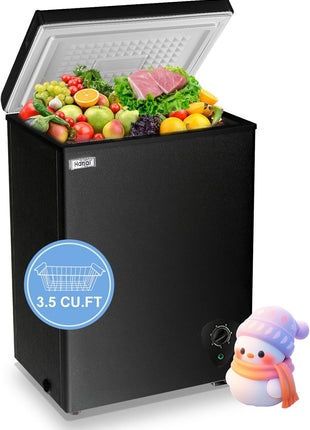Chest Freezer 3.5 Cu.Ft Small Deep Freezer for Apartment Kitchen, Black | Free-Standing Top Door, Adjustable 7 Thermostat, Removable Basket,Temperature Control