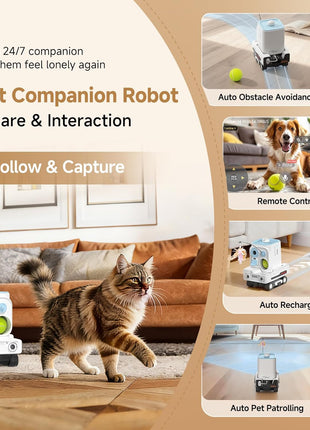 Pmate AI Pet Camera Robot Companion for Dogs & Cats Robot Camera with Visual Recognition Remote Video Interaction Auto Feeding & Play Red Light Teaser Night Vision Auto Charging Blue