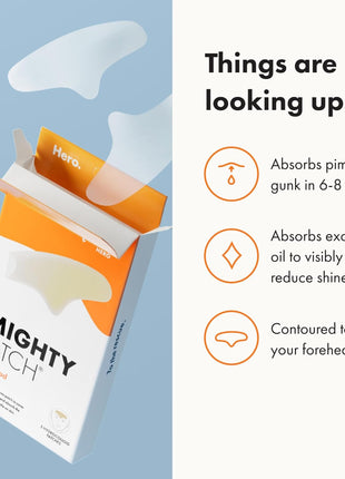 Mighty Patch Hero Cosmetics Forehead Large Acne Pimple Patches, 5 Ct | Hydrocolloid Acne Patches, Contoured to Cover Larger Area of Zits and Blemishes, Drug-Free, Suitable for Sensitive Skin
