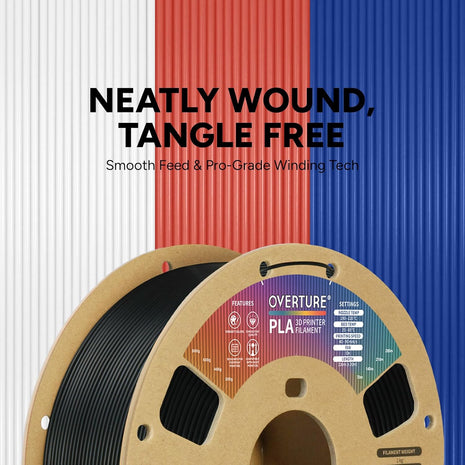 OVERTURE PLA Filament 1.75mm, Neatly Wound 3D Printer Filament 1kg Spool (2.2lbs), Dimensional Accuracy  0.02 mm, Fit Most FDM 3D Printers (Black 1-Pack)