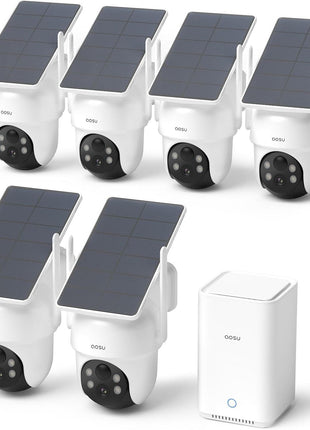 aosu D1 Classic 4-Cam Kit, Security Cameras Wireless Outdoor, Solar Powered | No Subscription Required, 32GB Build-in Storage, 360° Auto Tracking, Solar Powered, 3MP Color Night Vision, Easy Install