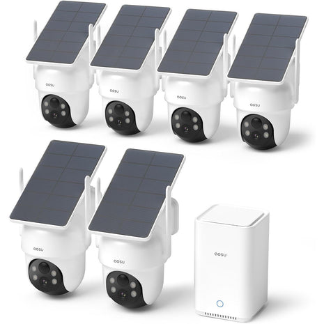 aosu D1 Classic 4-Cam Kit, Security Cameras Wireless Outdoor, Solar Powered | No Subscription Required, 32GB Build-in Storage, 360° Auto Tracking, Solar Powered, 3MP Color Night Vision, Easy Install
