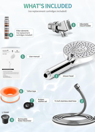 SR SUN RISE Filtered Shower Head with Handheld High Pressure 9 Spray Mode Showerhead Detachable Shower Head Water Softener Filters Beads for Hard Water Remove Chlorine 1 Filter Chrome