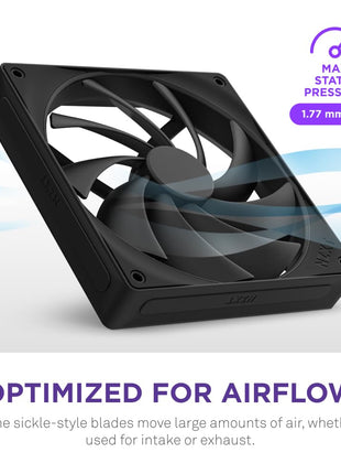 NZXT F140Q - 140mm Quiet Airflow PC Case Fan - Black | 140mm quiet fan for intake or exhaust. Chamfered frame for consistent airflow and low-noise operation.