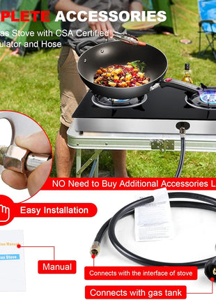 forimo Propane Gas Cooktop 2 Burners Gas Stove portable Tempered Glass Double Burners Stove Auto Ignition Camping Double Burner LPG for RV,Apartments,Outdoor