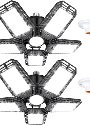 Luyata LED Garage Lights 2 Pack, Ceiling LED Shop Light 180W 18000LM 6500K Screw in Led Light with 5+1 Deformable Panels, Bright Led Lighting for Garage Workshop Basement Support E26/E27 Socket