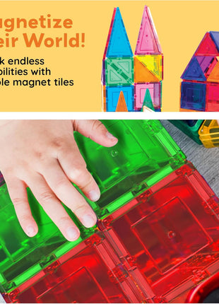 PicassoTiles 100 Piece Set 100Pcs Magnet Building Tiles Clear Magnetic 3D Building Blocks Construction Playboards, Creativity Beyond Imagination, Inspirational, Recreational, Educational Conventional