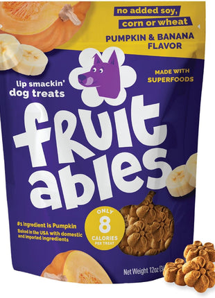 Fruitables Baked Dog Treats, Healthy Pumpkin Treat for Dogs, Low Calorie & Delicious, No Wheat, Corn or Soy, Made in the USA, Pumpkin and Banana Flavor, 7oz