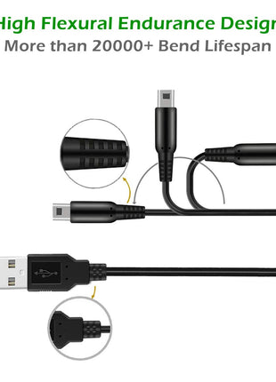 2 Pcs 3.9ft USB Charger Cable Compatible with 3DS/ 2DS, Play and Charge Charging Cord Compatible with 3DS/ 2DS/ DSi with 2 Stylus