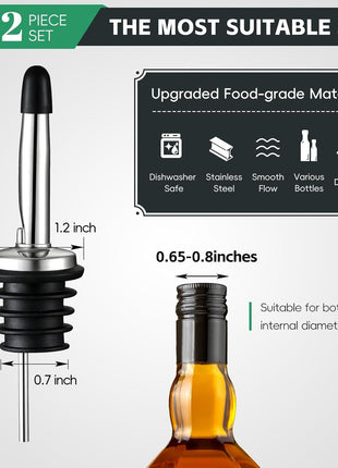 AOZITA 12 Pack Classic Bottle Pourers, Stainless Steel Liquor Pour Spouts Tapered Spout   Liquor Pourers with Rubber Dust Caps for Alcohol, Olive Oil,Bar Bartender Accessories
