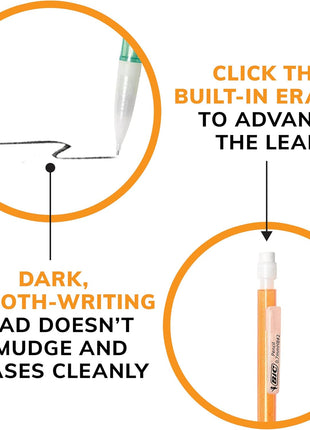 BIC Xtra-Sparkle Number 2 Mechanical Pencils, 24-Count Pack, 0.7mm Point | Colorful Sparkle Barrels, Multicolor Design, Ideal for School Supplies, Smudge-Resistant Lead, Medium Point, Erasers