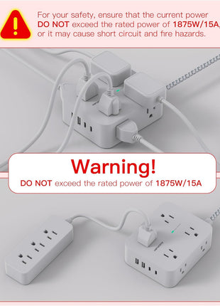 Surge Protector Power Strip - HANYCONY 8 Outlets 4 USB (2 USB C) Charging Ports, Multi Plug Outlet Extender, 5Ft Braided Extension Cord, Flat Plug Wall Mount Desk Charging Station for Home Office ETL