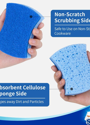 MR.SIGA Non-Scratch Cellulose Scrub Sponge, Dual-Sided Dishwashing Sponge for Kitchen, 12 Pack