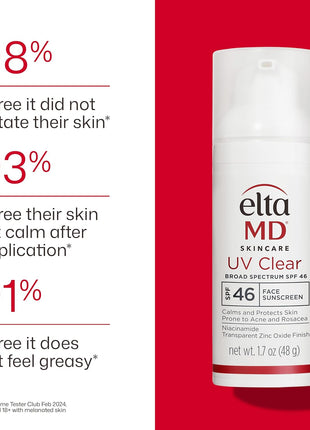 EltaMD UV Clear Face Sunscreen SPF, Oil-Free Sunscreen with Zinc Oxide, Dermatologist Recommended