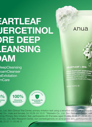 Anua Heartleaf Quercetinol Pore Deep Cleansing Foam, Face wash for Pore Refining Cleanser, Hydrating Daily Facial Cleanser For Double Cleansing, Gentle Foaming with BHA, Korean Skincare, 5.07 fl.oz.
