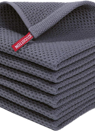 Homaxy 100% Cotton Waffle Weave Kitchen Dish Cloths, Ultra Soft Absorbent Quick Drying Dish Towels, 12 x 12 Inches, 6-Pack, Dark Grey