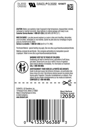 Duracell 2032 Lithium Battery, 2 Count, AirTag & Key Fob, CR2032 3V Cell