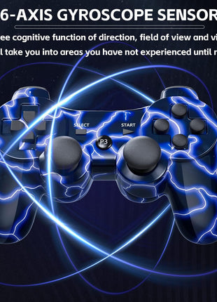 Wireless Controller for PS-3 Motion Sense Double Vibration Upgraded Gaming Remote for Play 3 with Charging Cord (Blue+Purple)