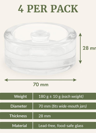 Elementi Glass Fermentation Weight Set of 4   Easy Grip Fermenting Weights, Perfect Fit for Wide Mouth Mason Jars, Durable Soda Lime Glass for Sauerkraut, Kimchi & More   Pickling & Canning Weights
