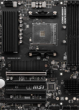 MSI PRO B550M-VC WiFi ProSeries Motherboard (AMD Ryzen 5000 Series, AM4, DDR4, PCIe 4.0, SATA 6Gb/s, M.2, USB 3.2 Gen 2, HDMI/DP, Wi-Fi 6E, Bluetooth 5.2, mATX)