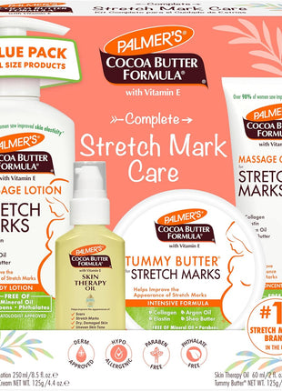 Palmer's Pregnancy Essentials Skin Care Kit, Cocoa Butter Formula (4 Piece) | Includes Massage Lotion, Massage Cream, Tummy Butter and Skin Therapy Oil for Stretch Marks, the ideal gift for mom to be