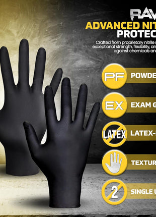 Raven Powder Free Nitrile Disposable Gloves | 7 Mil | Latex Free, Chemical + Puncture Resistant, Single Use |